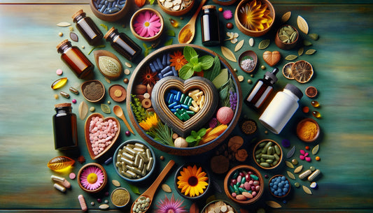 A collection of herbal supplements amid natural elements, highlighting wellness, energy, and mental clarity for adults.