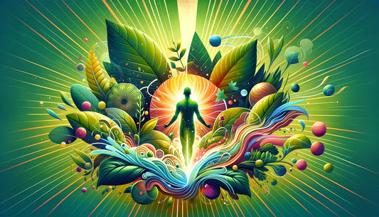 Illustration of Kratom energy enhancement with vibrant greenery and vitality